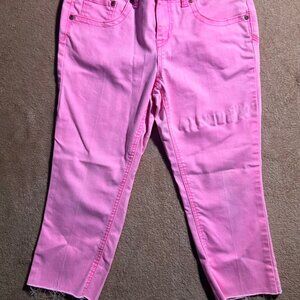 Justice‎ Jeans Junior Girl 10 1/2 Neon Pink Skinny Low Raise Straight Leg Capris